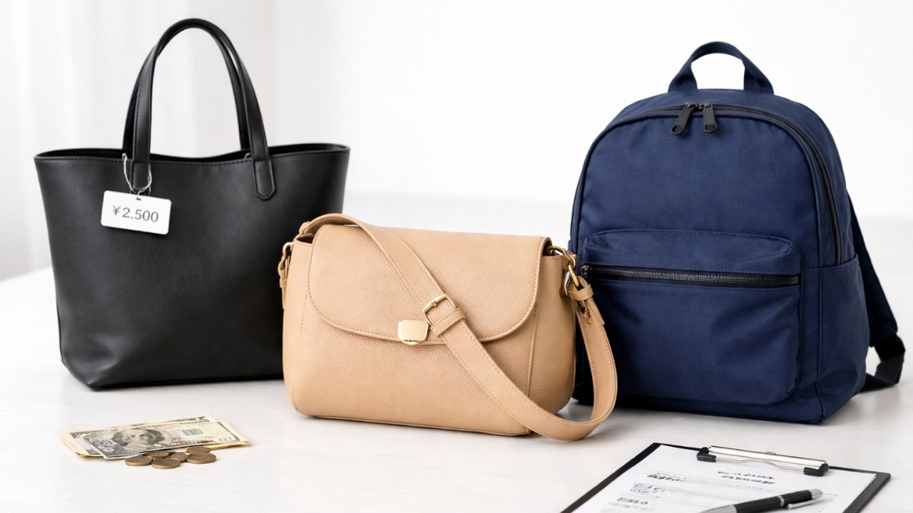 シンプルなノーブランドバッグを複数並べたアイキャッチ